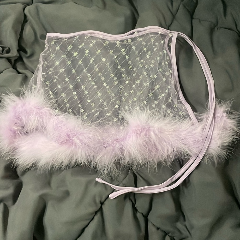 Lavender Glitter Marabou feather trim coverup wrap skirt size S